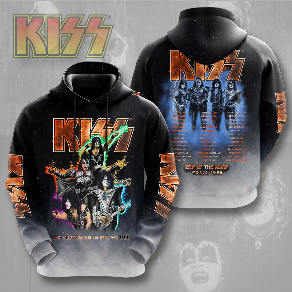 Kiss End Of The Road MenS 3D Hoodie Blue Lightning Tour