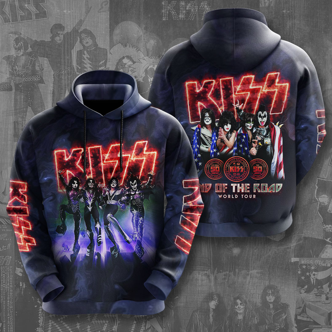 Kiss End Of The Road MenS 3D Hoodie Blue Neon Stage