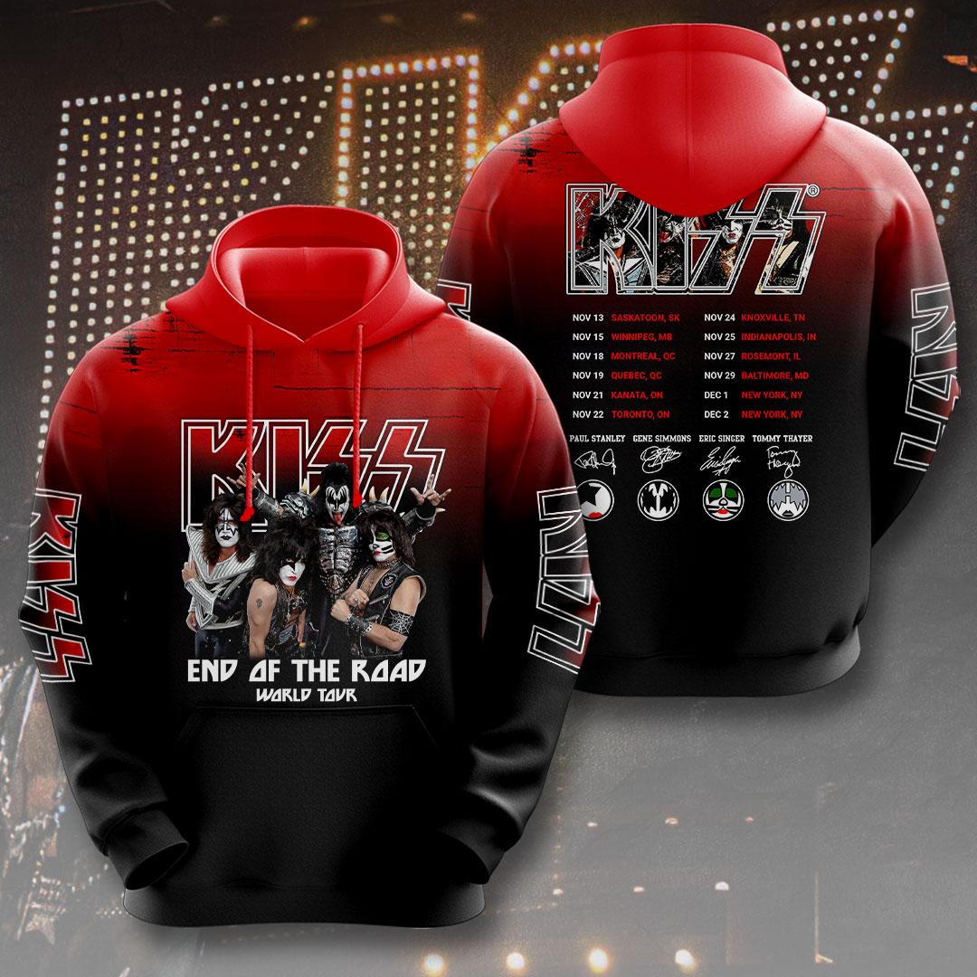 Kiss End Of The Road MenS 3D Hoodie Red Gradient Tour