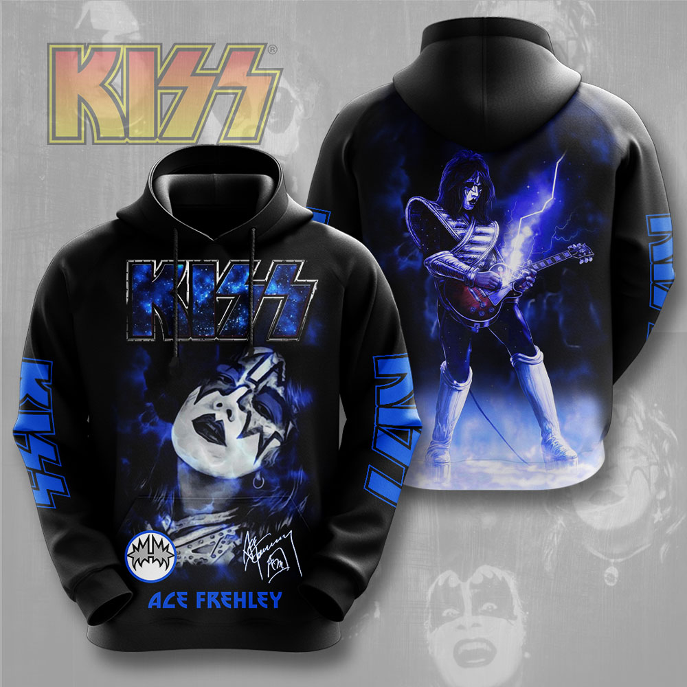 Kiss Ace Frehley Blue Signature Hoodie Space