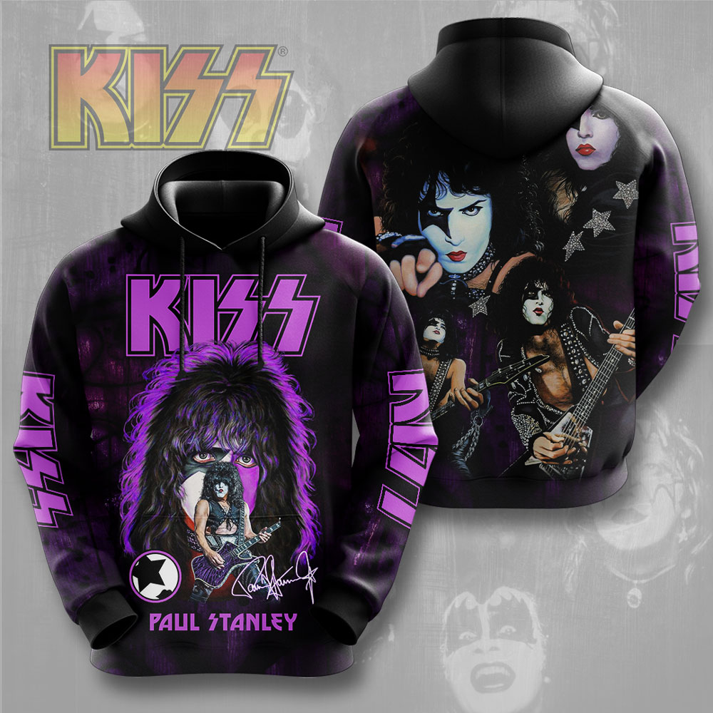 Kiss Paul Stanley Tribute Hoodie Purple Flame Print