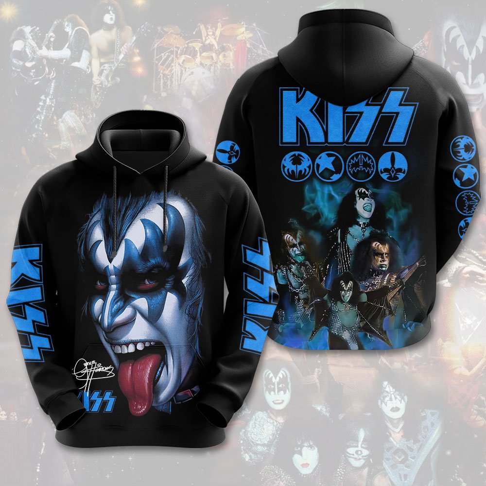 Kiss Blue Mask Rock Hoodie Classic Concert Print