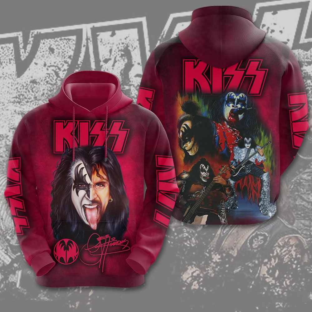 Kiss Red Hot Rock Hoodie Retro Performance