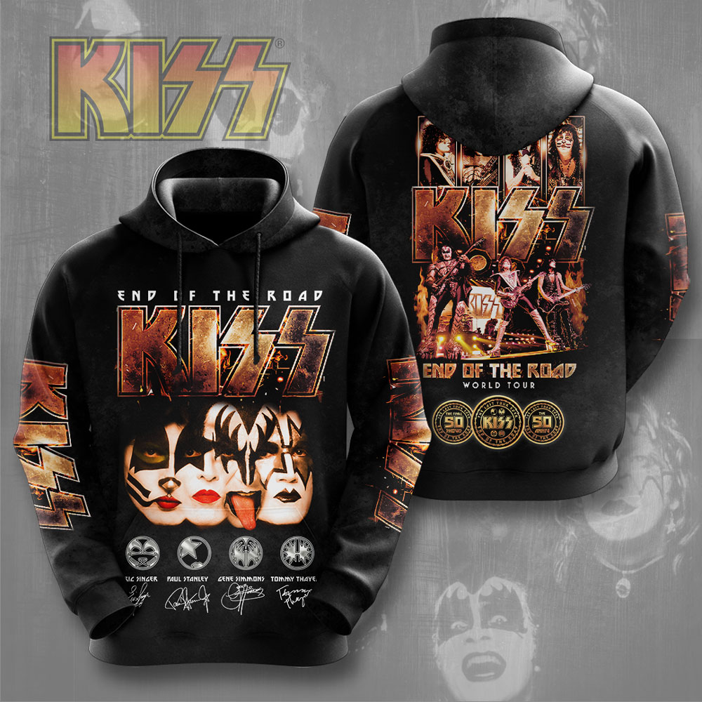 Kiss Halloween Masks Tour Hoodie Black And Orange Print
