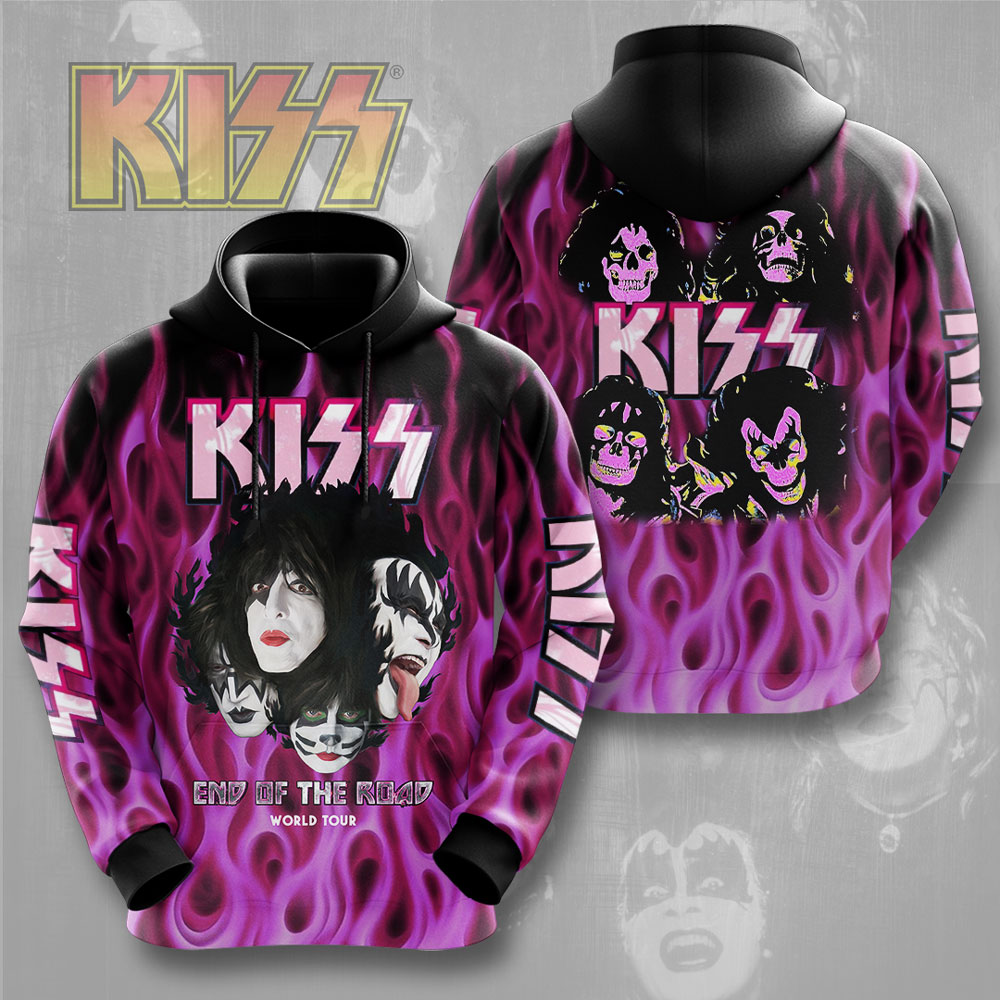 Kiss Pink Flame Tour Hoodie Retro Neon Faces
