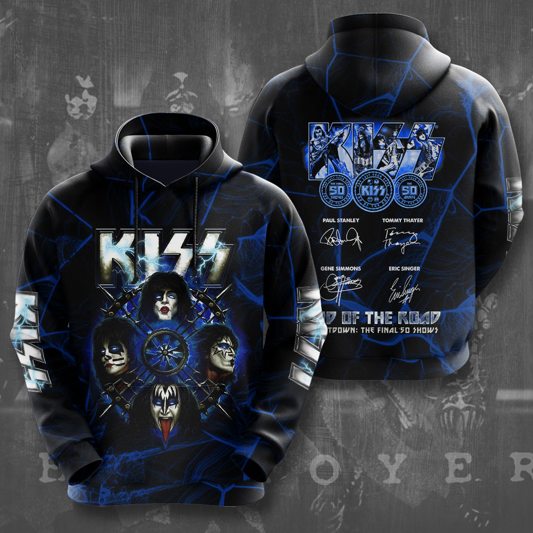 Kiss Blue Stage Flames Hoodie End Of The Road Tour