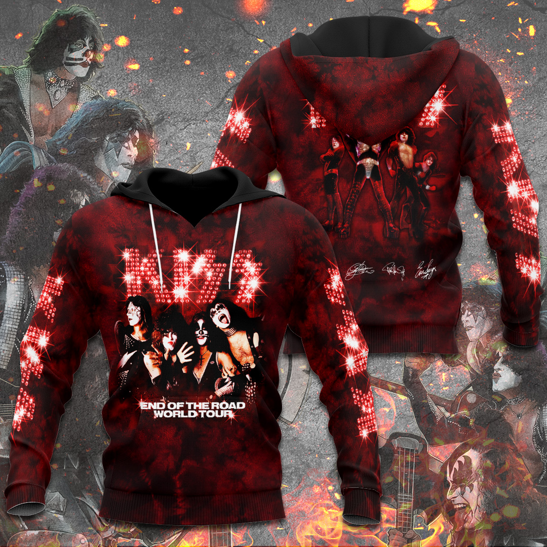 Kiss Stage Performance Graphic Hoodie Black Fire Print