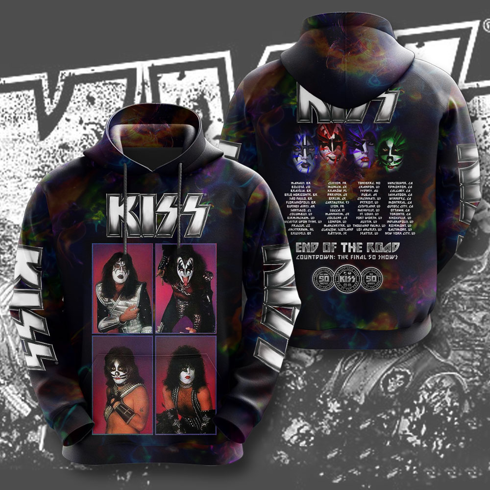 Kiss Neon Faces Retro Tour Hoodie Multicolor Tribute Design
