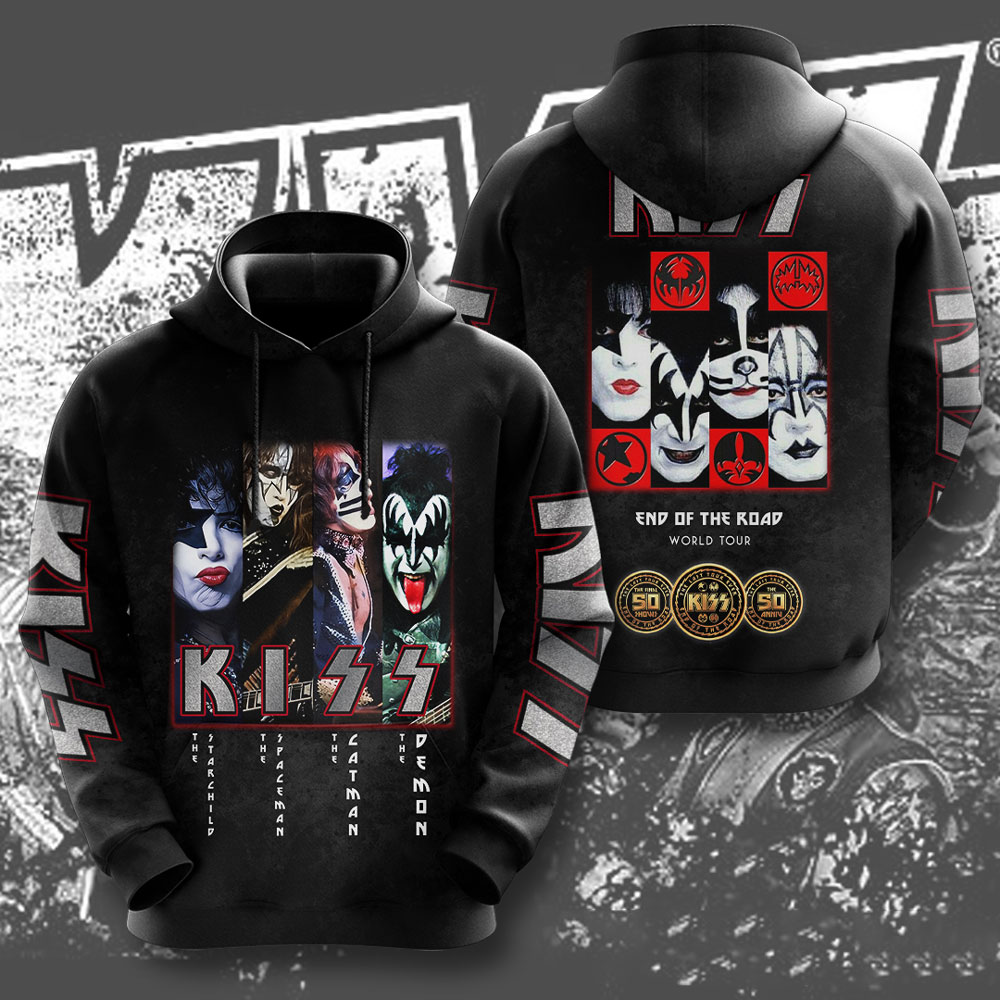Kiss Red Iconic Faces Hoodie Retro Tribute Style