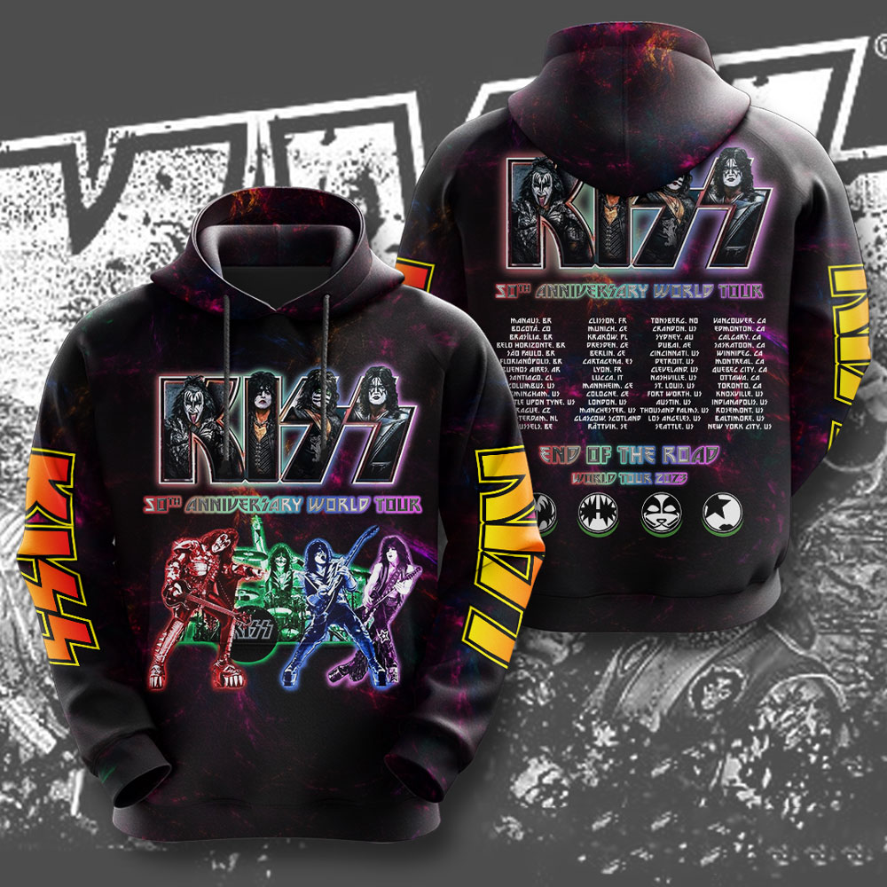 Kiss Neon Stage Tour Hoodie Light Beam Graphic