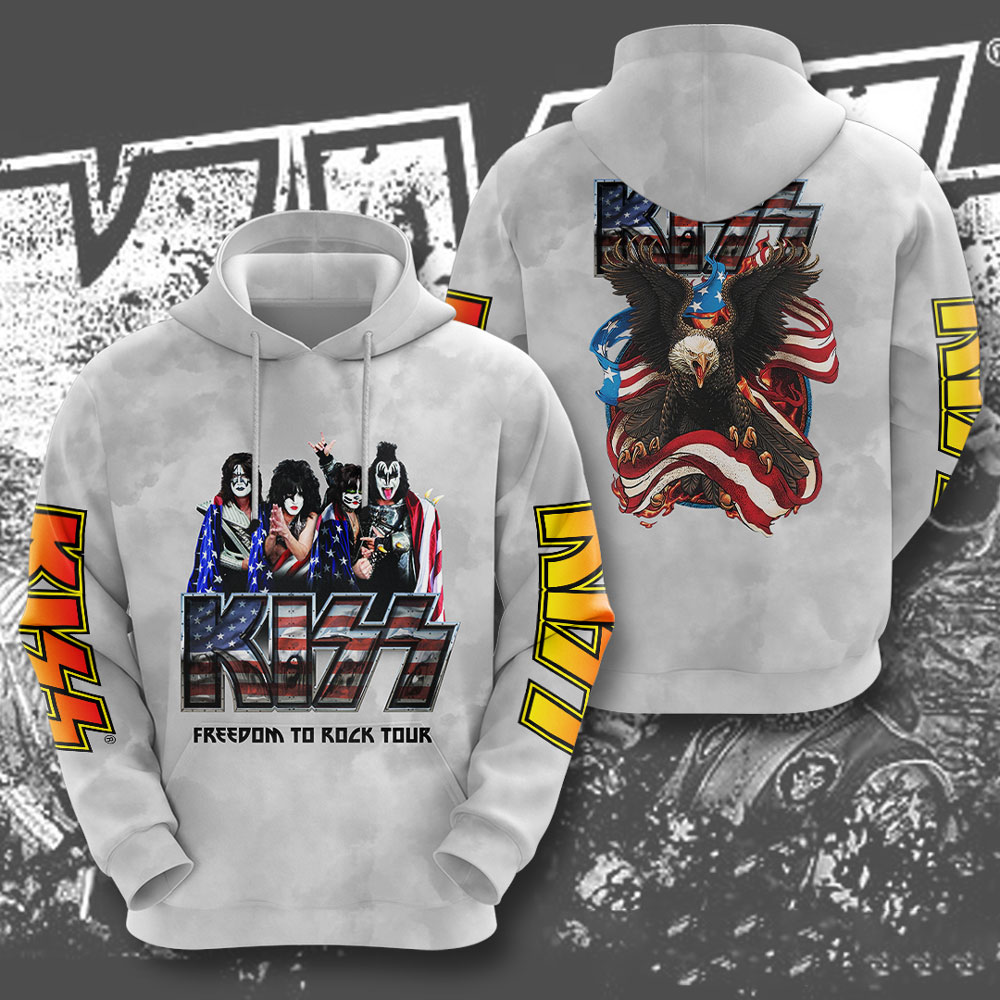 Kiss Freedom To Rock White Hoodie Retro Usa Flag Design