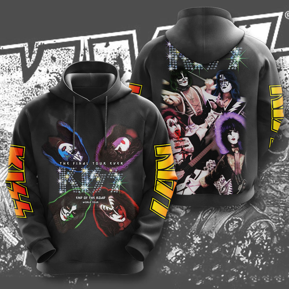 Kiss Neon Mask Faces Tour Hoodie Retro Black Design