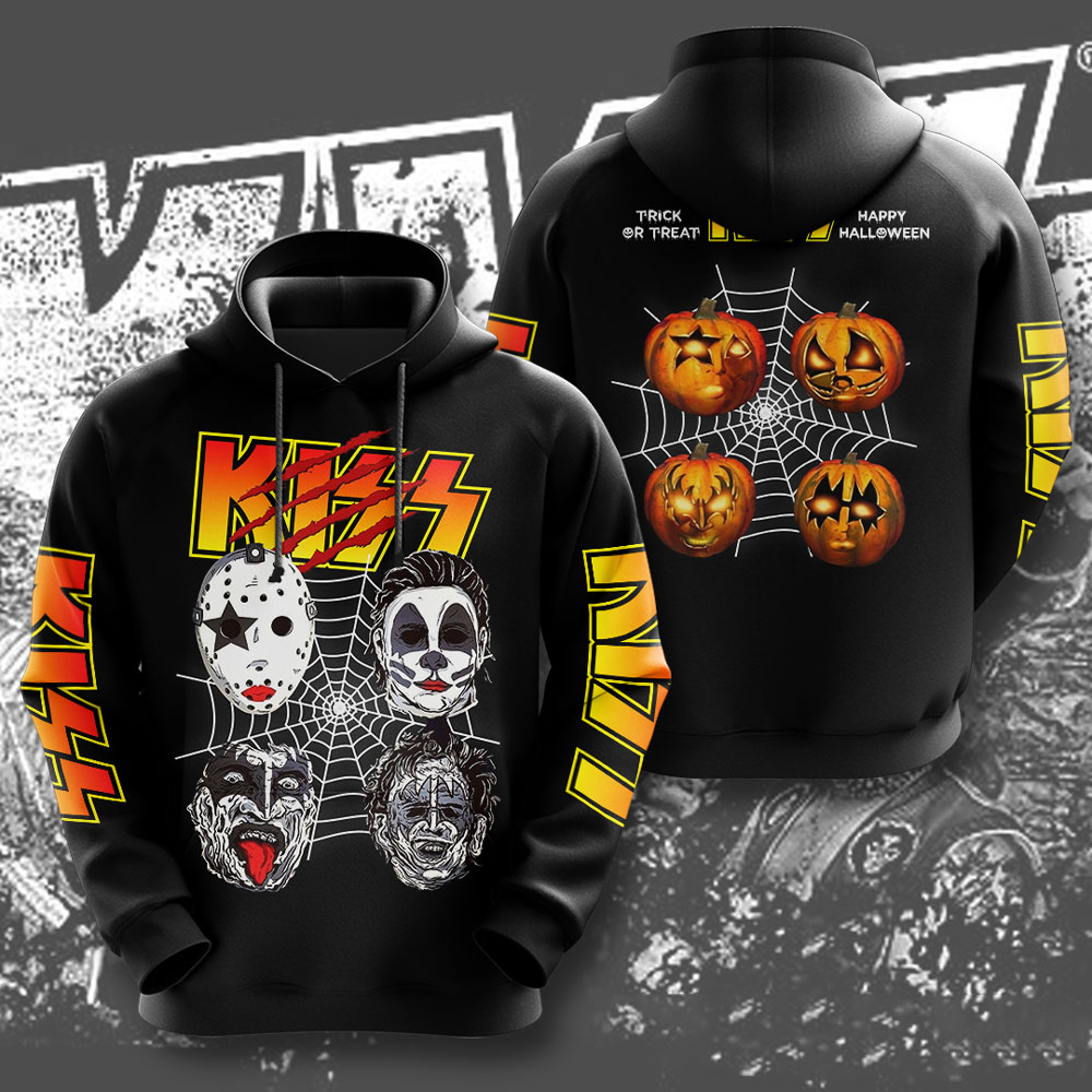 Kiss Halloween Skull Faces Hoodie Black Spooky