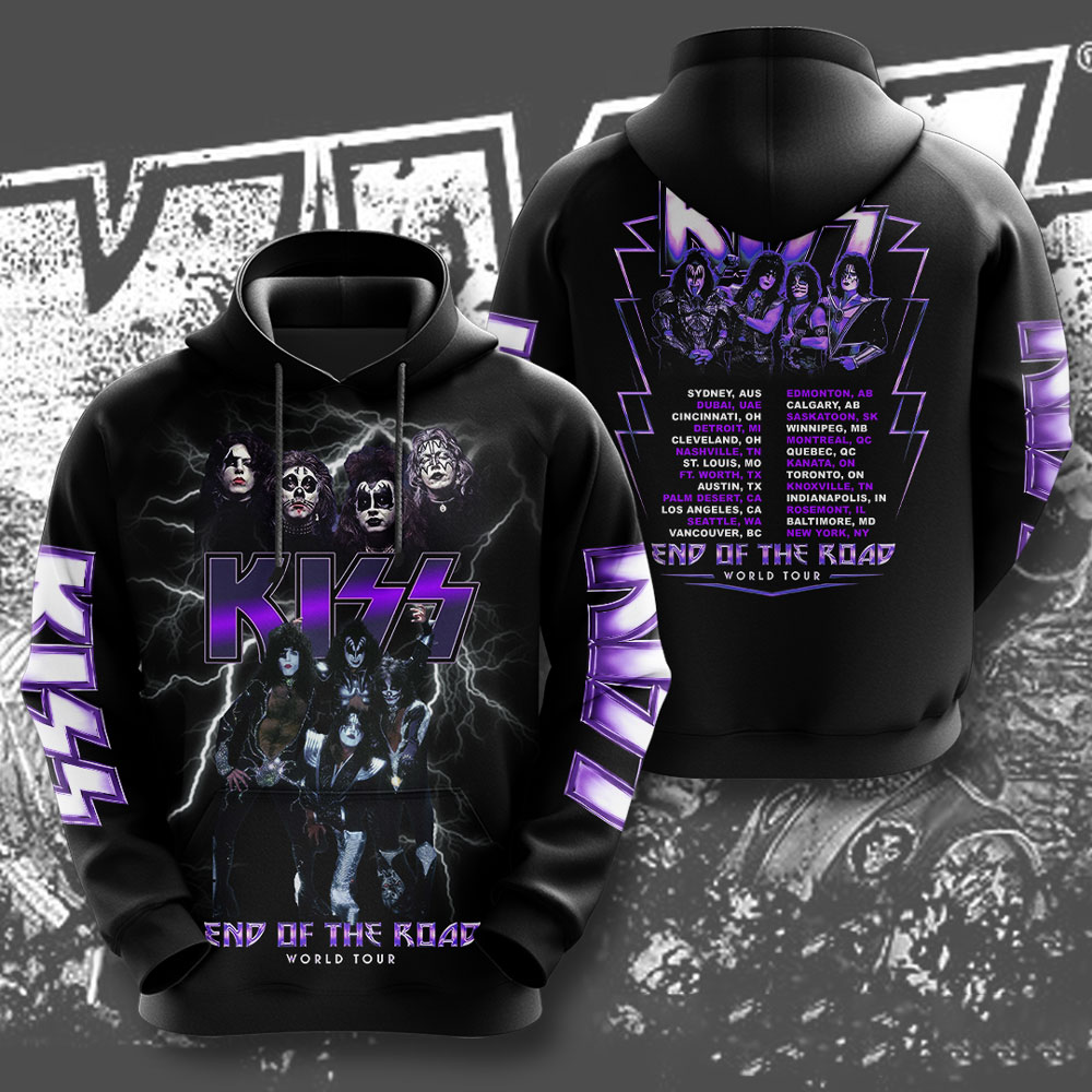 Kiss Black Purple Lightning Hoodie 50 Years Rock