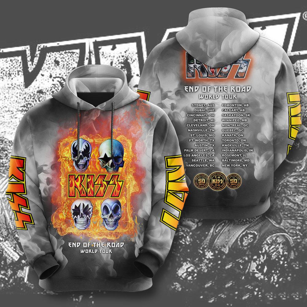 Kiss Grey Skull Graphic Hoodie End Of The Road Tour