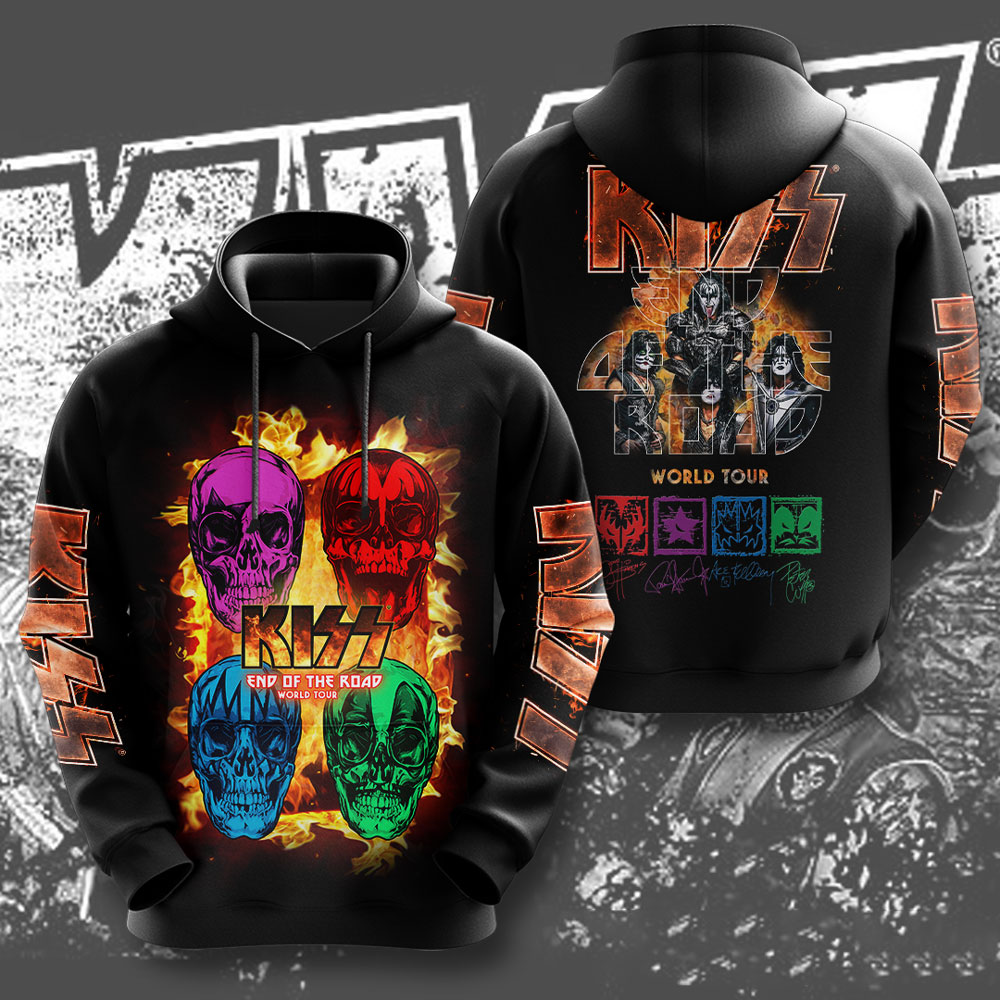 Kiss Flames And Colors Rock Hoodie Hot Retro Stage Design
