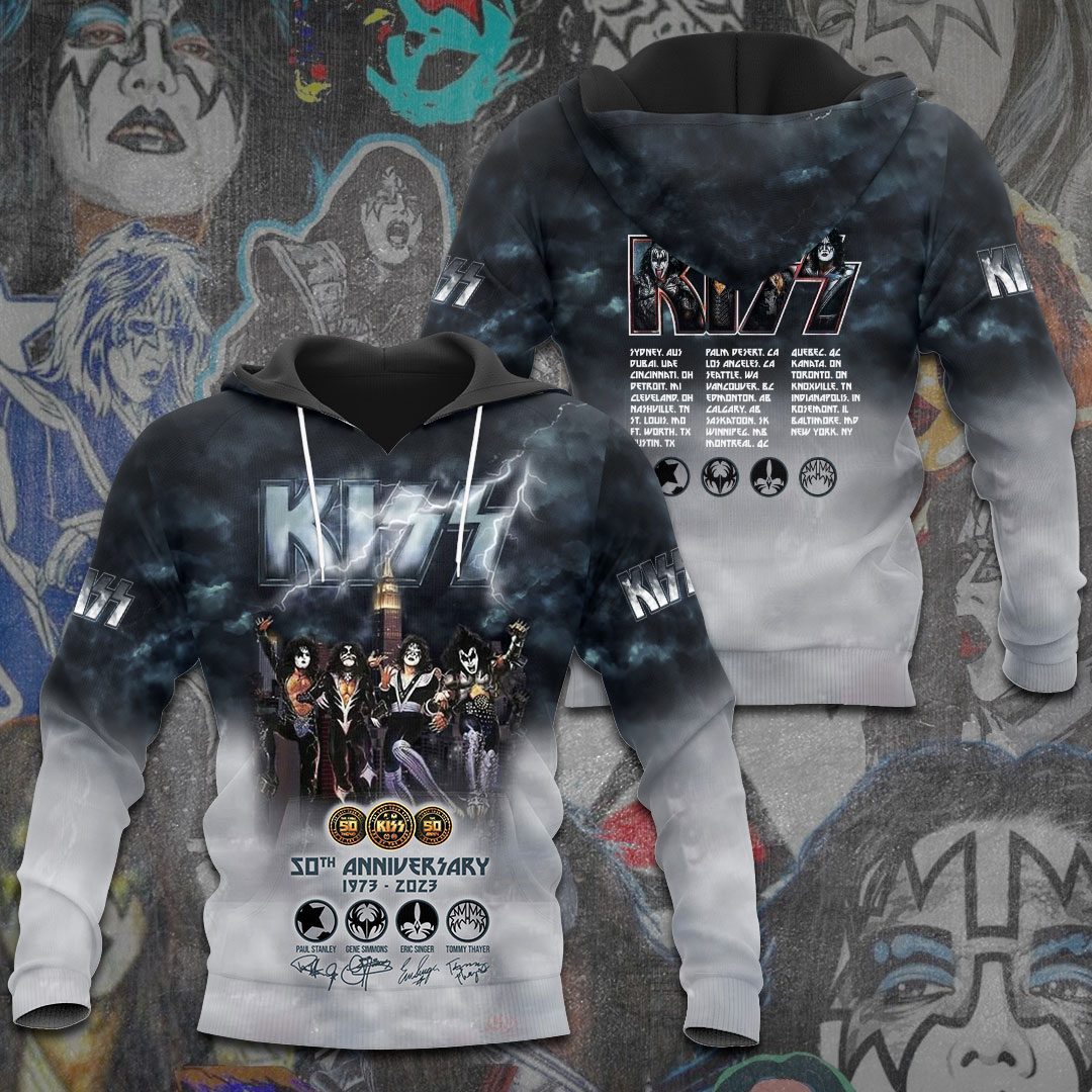 Kiss 50Th Tour Silver Hoodie Classic Celebration Print