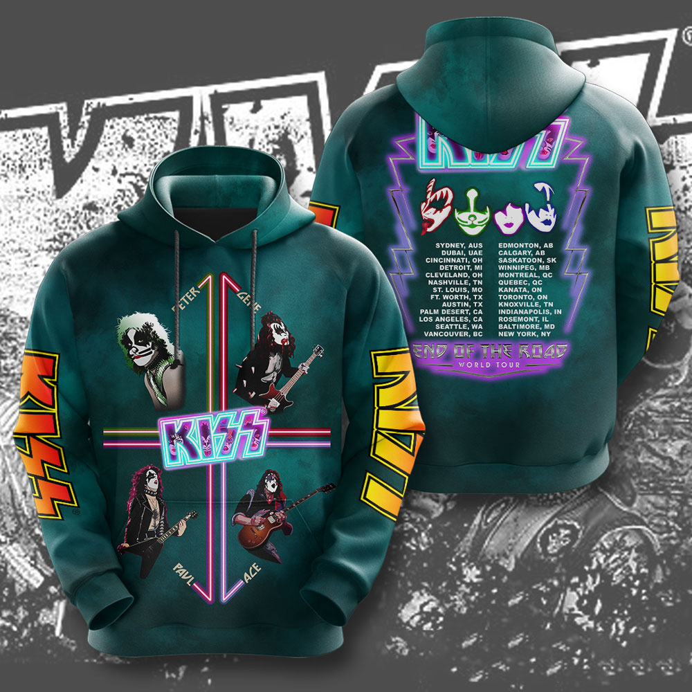 Kiss Teal Neon Line Arhoodie Retro Tour Legacy