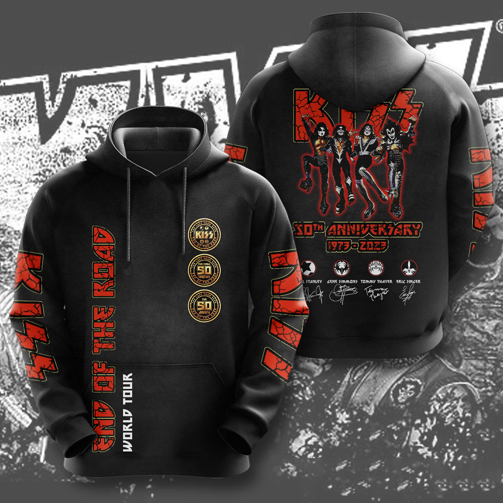 Kiss End Of The Road Tour 2025 Hoodie Gold Seal