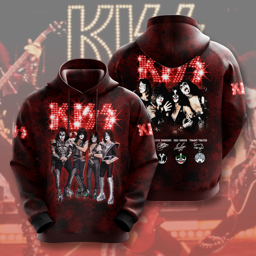 Kiss Red Glitter Band Hoodie Hot Rock Limited