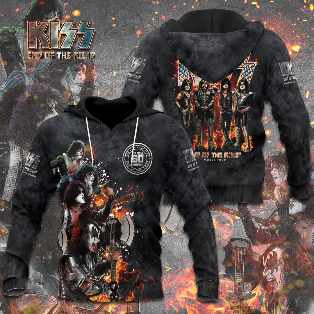 Kiss Burning Stage Graphic Hoodie Hot Red Live