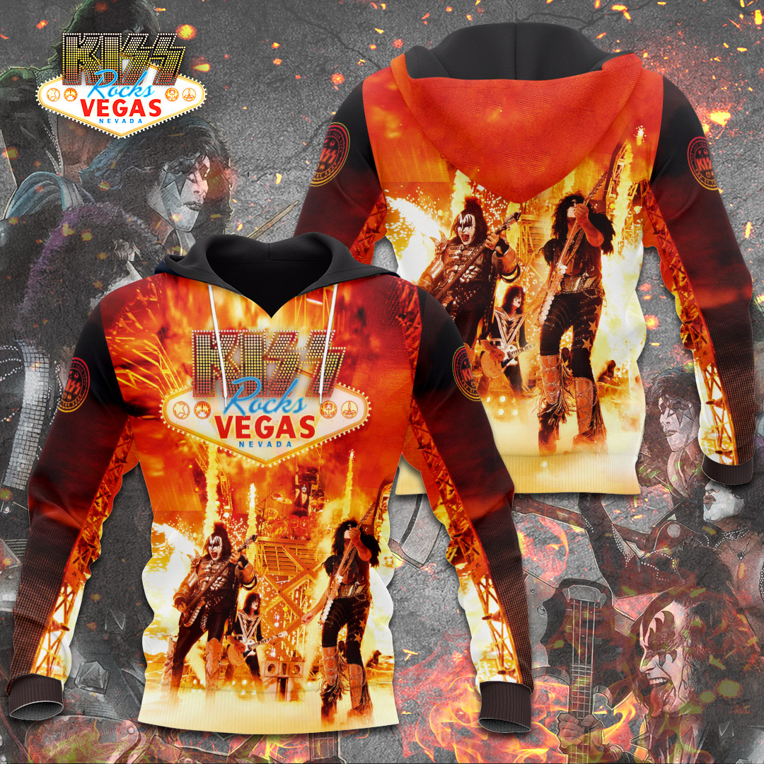 Kiss Live In Vegas Fire Hoodie Orange Stage Explosion