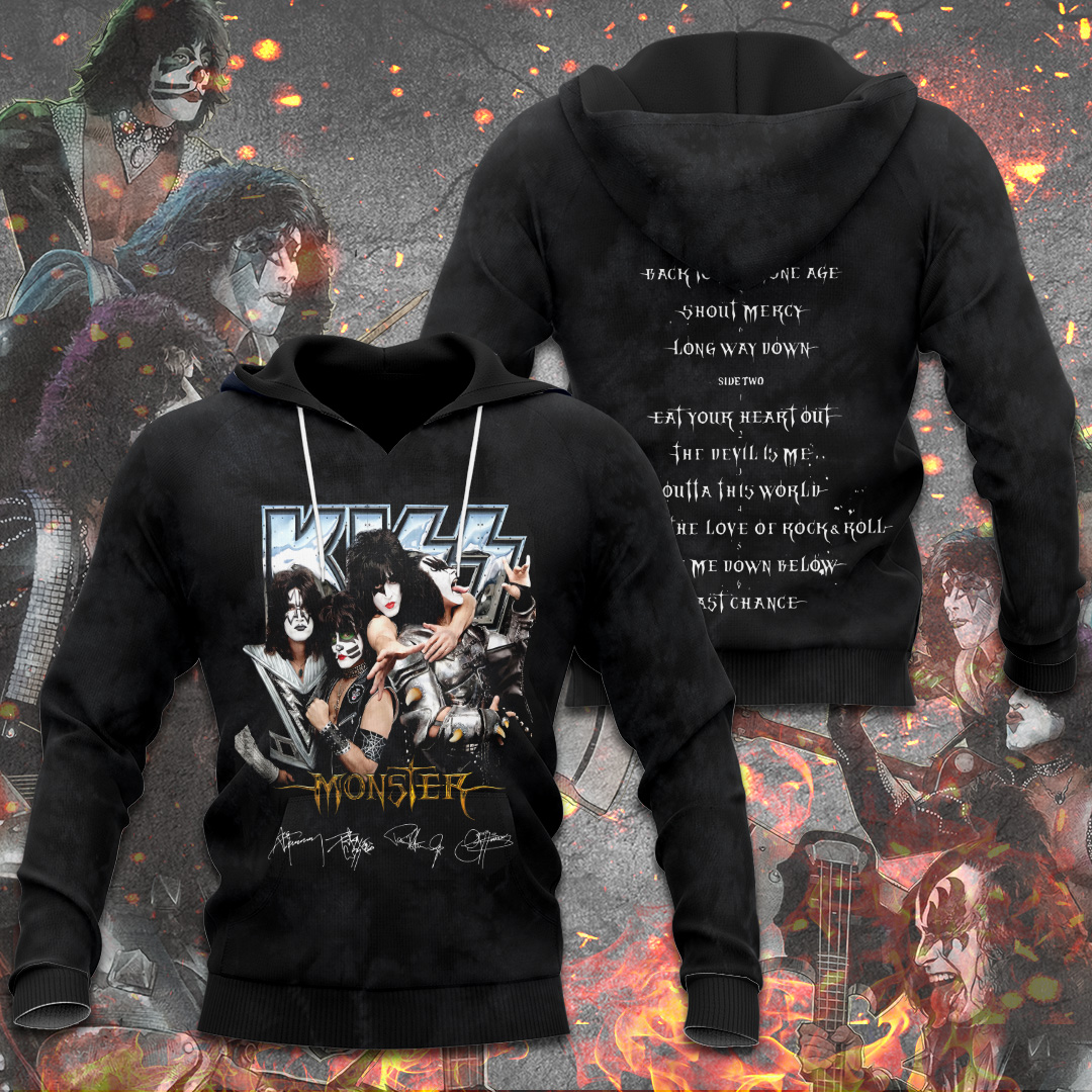 Kiss Monster Tour Tracklishoodie Black Signature Print