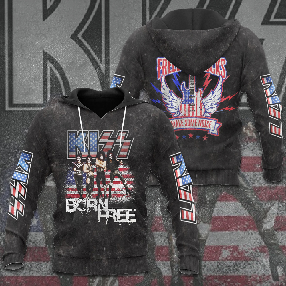 Kiss Born Free Usa Flag Hoodie Vintage Rock Spirit Design