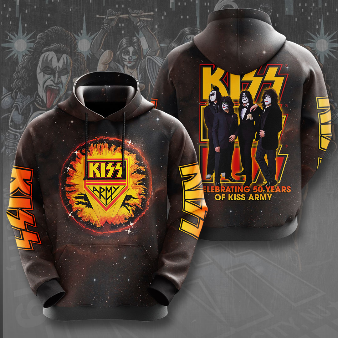 Kiss 50Th Anniversary Fire Logo Hoodie Vintage Celebration Design