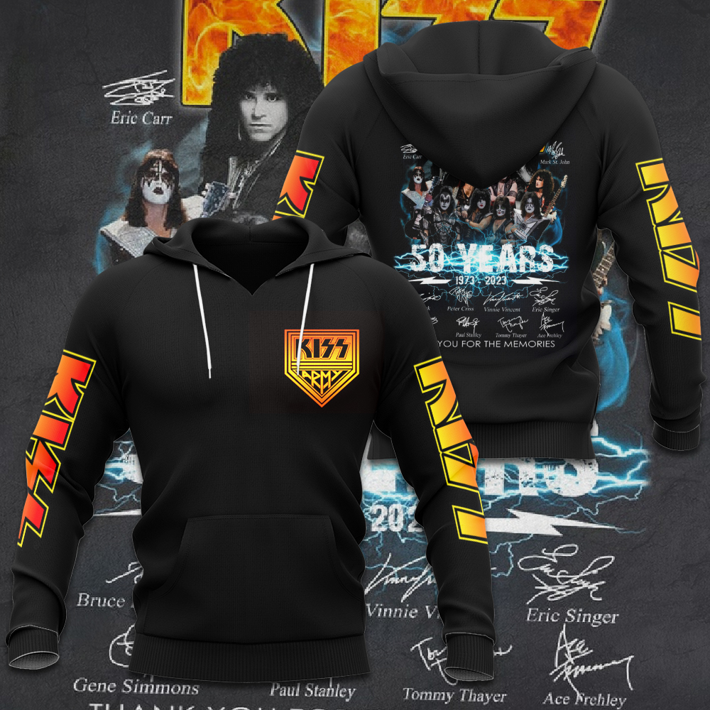 Kiss 50 Years Rock Legends Hoodie Gold Signature Anniversary