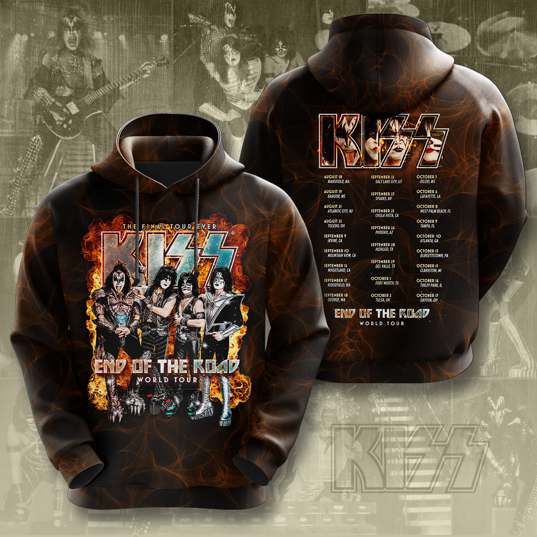 Kiss End Of The Road Tour Fire Hoodie Red Stage Design