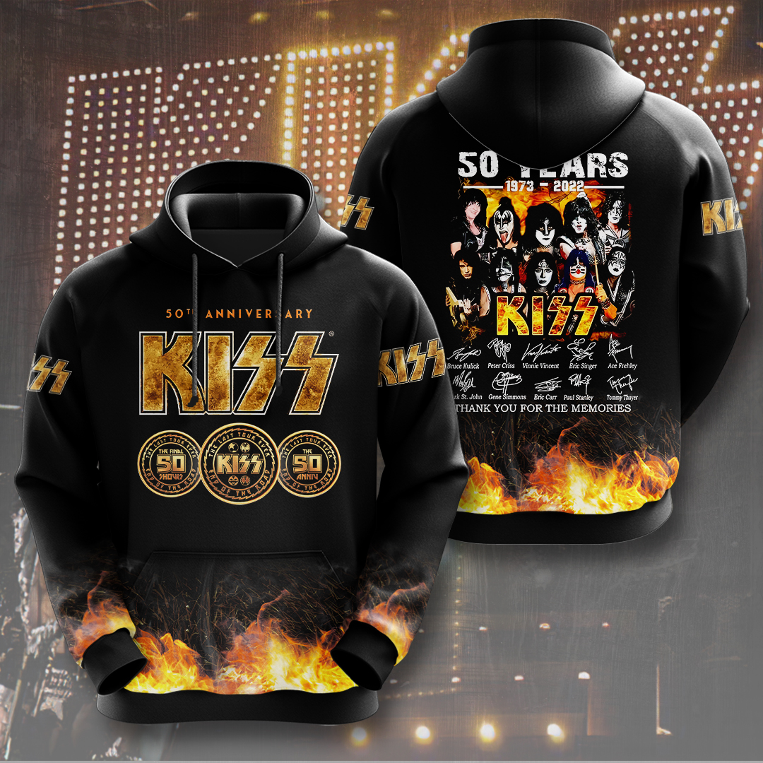 Kiss Flames Graphic Hoodie Retro Tour Collection