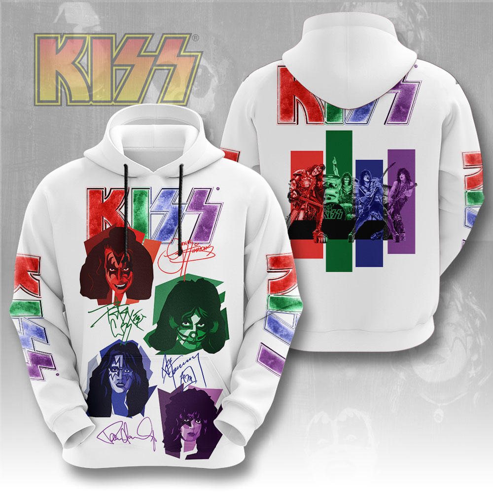 Kiss Pop Art Faces Graphic Hoodie Color Block