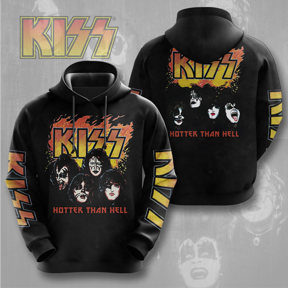 Kiss Hotter Than Hell Classic Tour Hoodie Black Flame