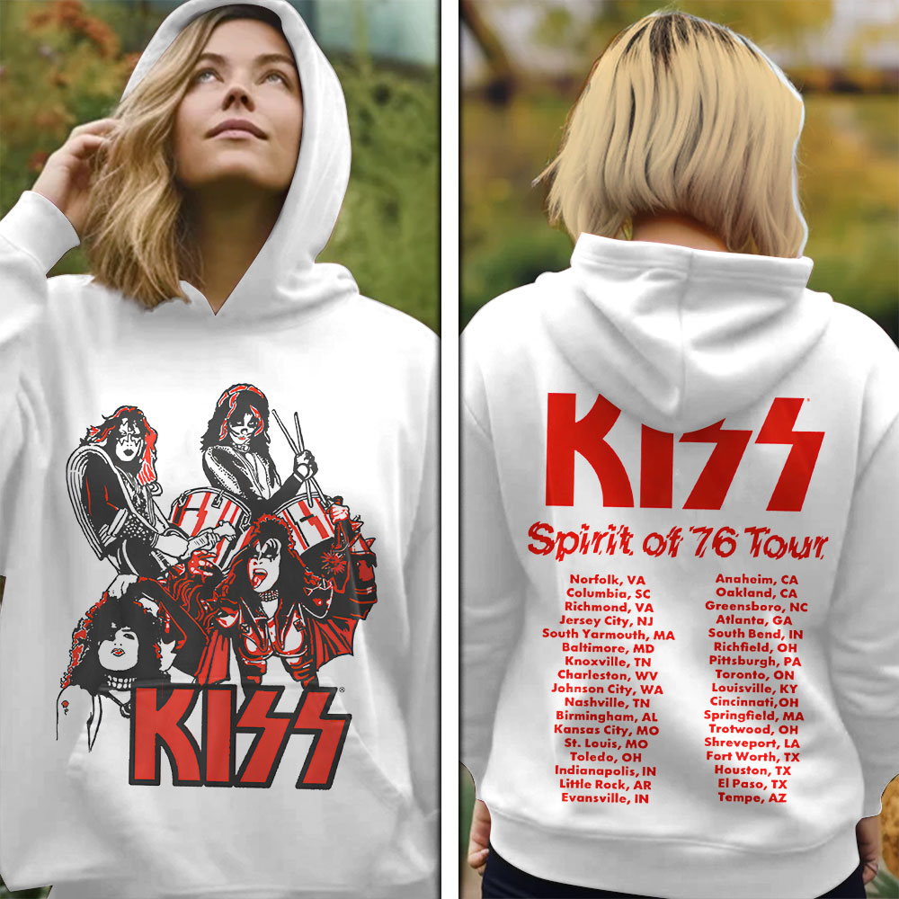 Kiss Spirit Of 76 Tour Hoodie Red And White Retro