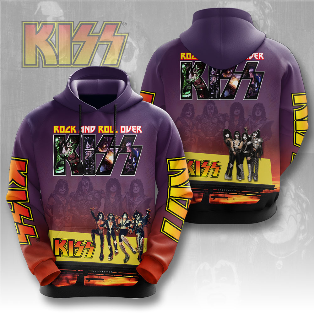 Kiss Rock And Roll Over Tour Hoodie Retro Purple