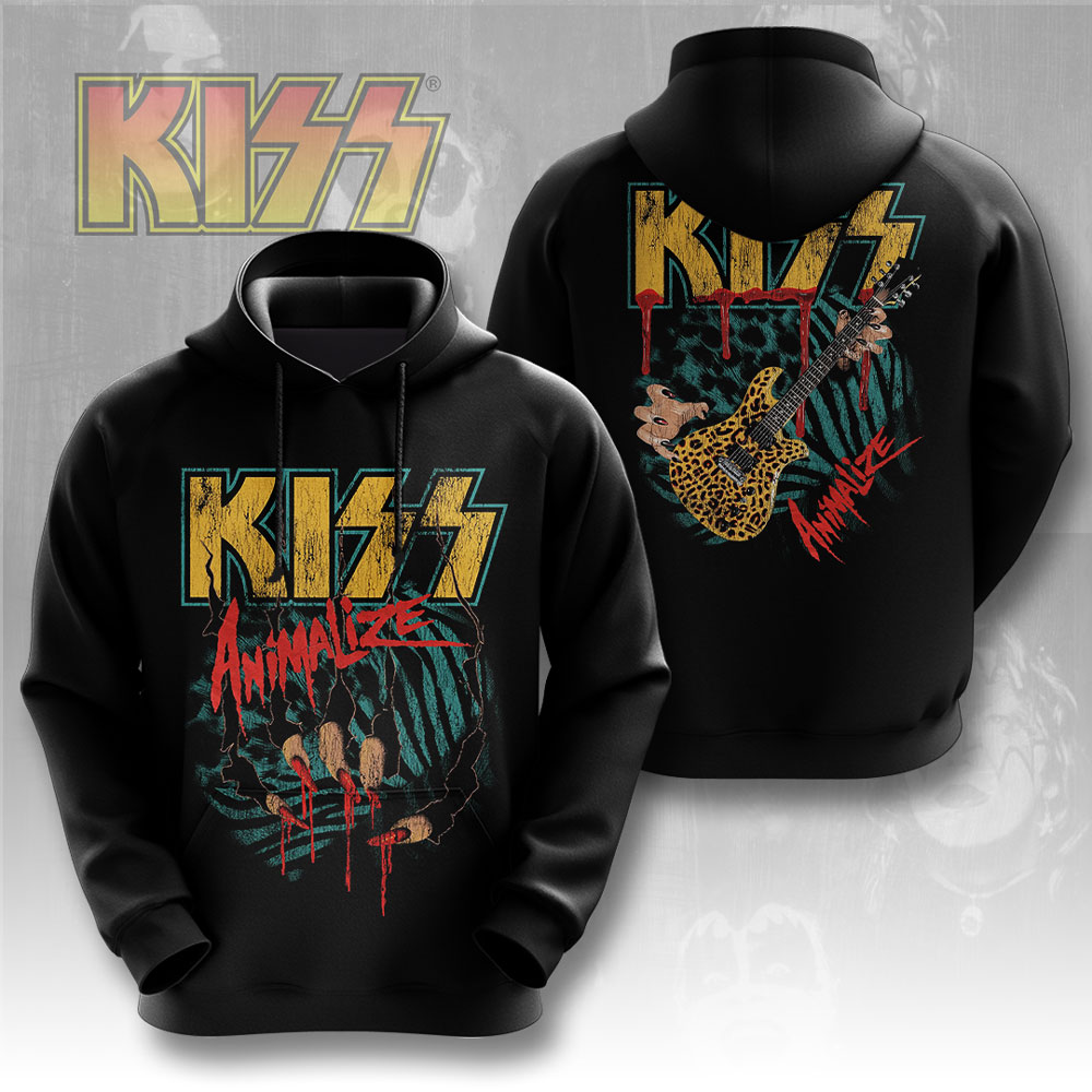 Kiss Animalize Vintage Graphic Hoodie Black Metal Print
