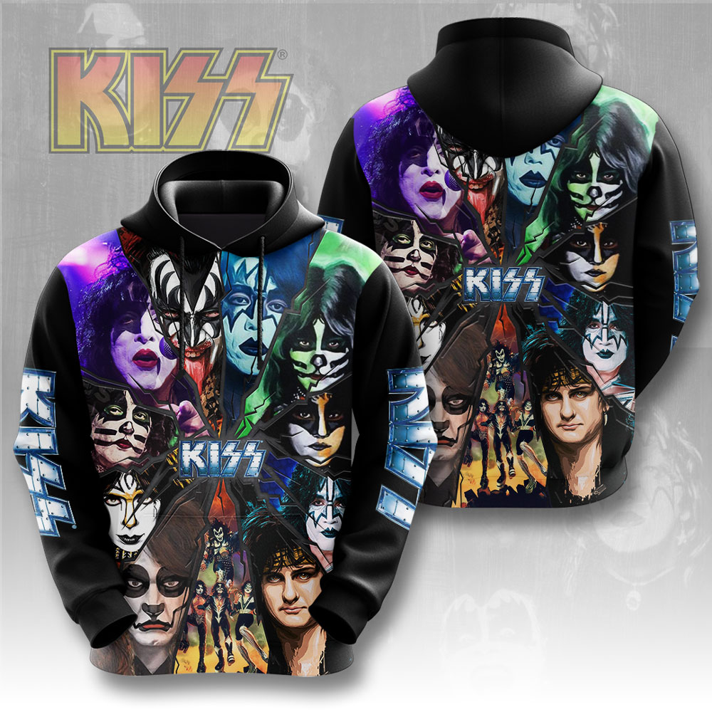 Kiss Rainbow Mask Graphic Hoodie Retro Rock Color Style