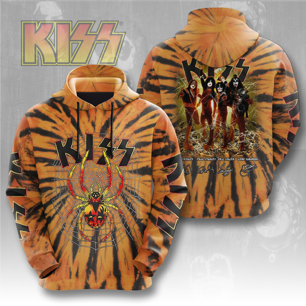 Kiss Tie-Dye Flame Rock Legends Hoodie Orange Tour