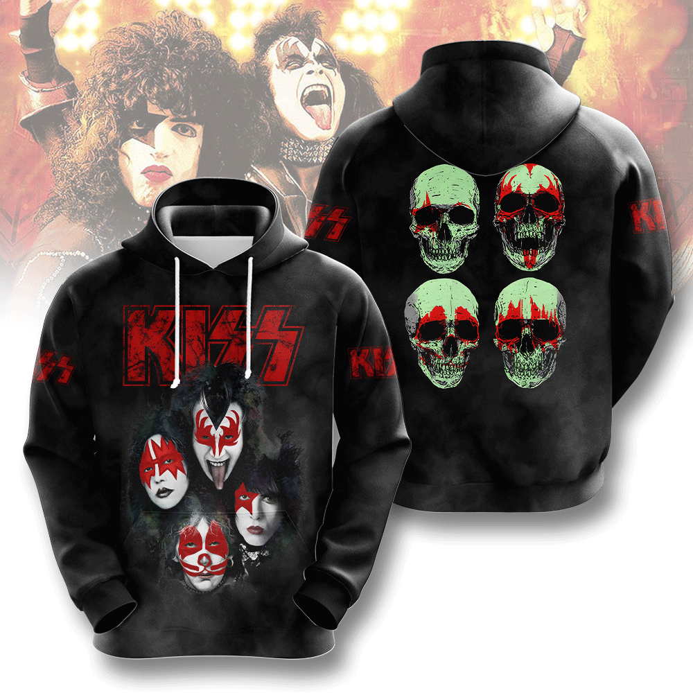 Kiss Red Skull Portraihoodie Limited Rock