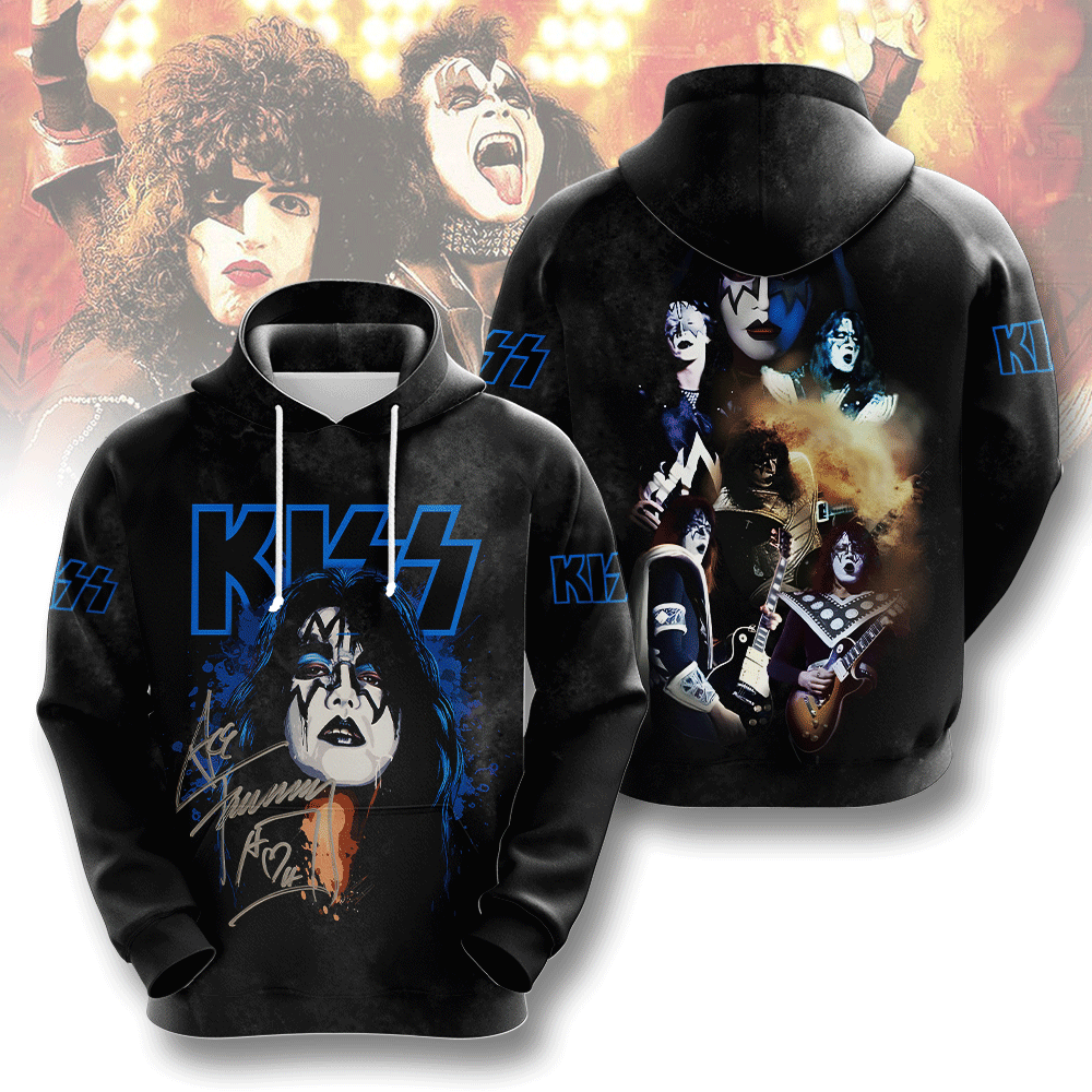 Kiss Ace Frehley Spaceman Tour Hoodie Blue Cosmic Guitar Style