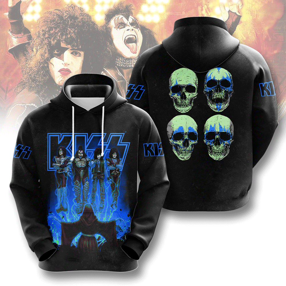 Kiss Blue Skull Tour Hoodie Heavy Metal Graphic Design
