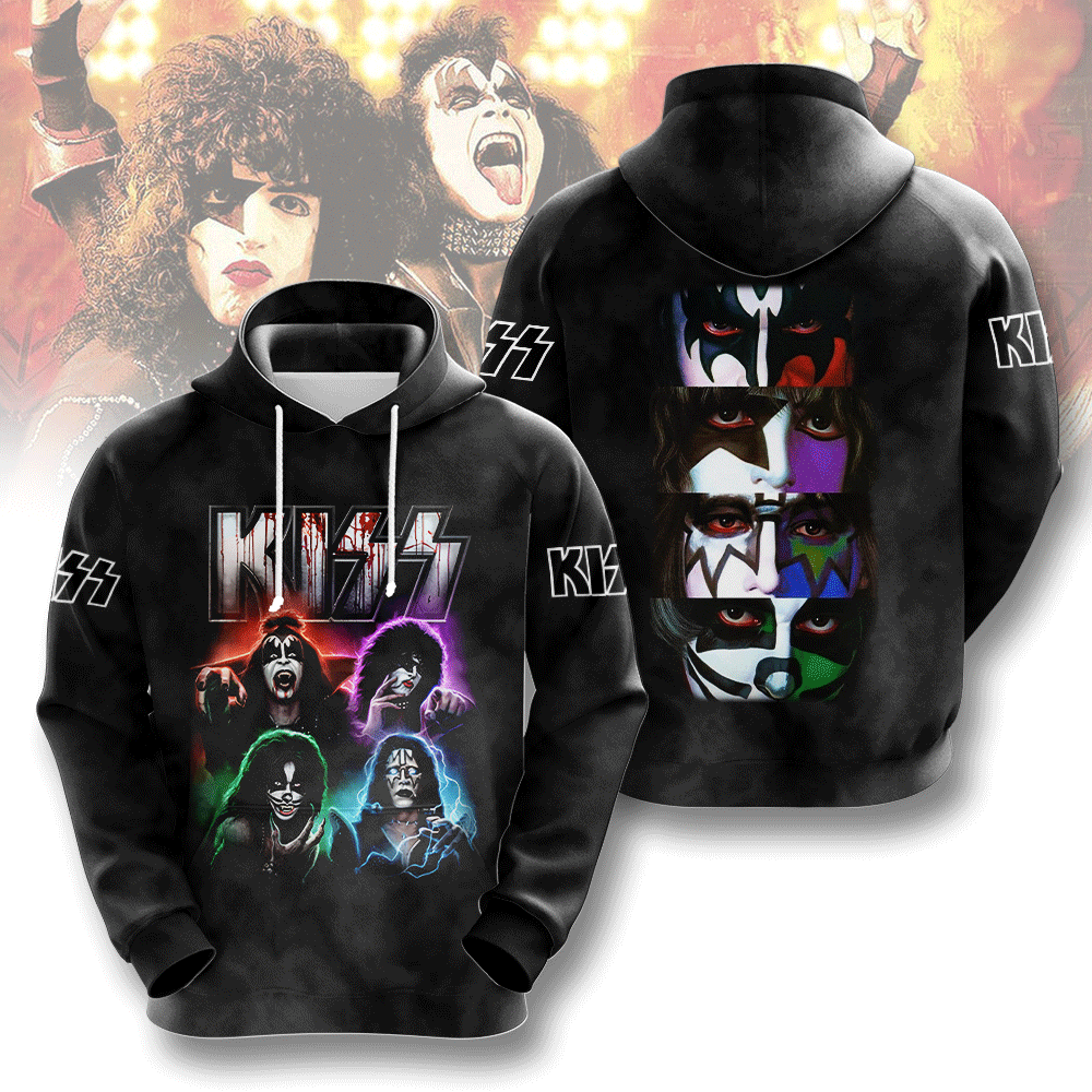 Kiss Multiface Tribute Hoodie Neon Mask