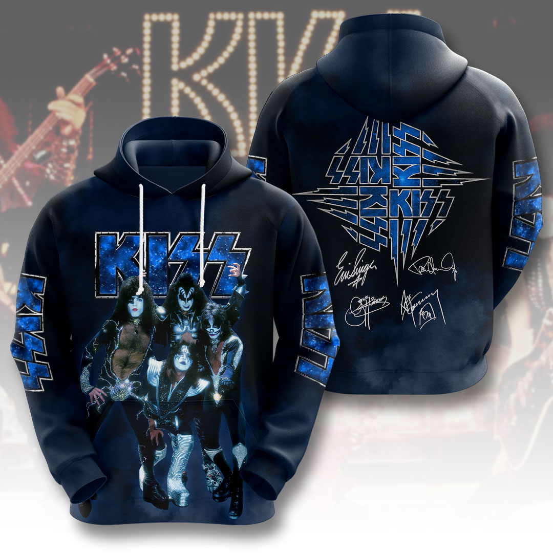 Kiss Blue Signature Autograph Hoodie Electric Stage