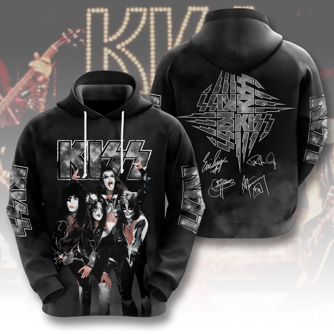Kiss Black Tour Autograph Hoodie Classic Band Portrait