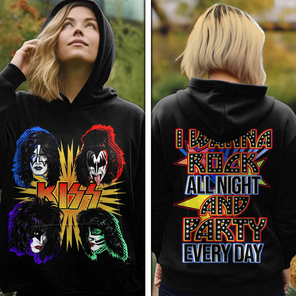 Kiss Rock N Roll All Nighhoodie Retro Neon Style