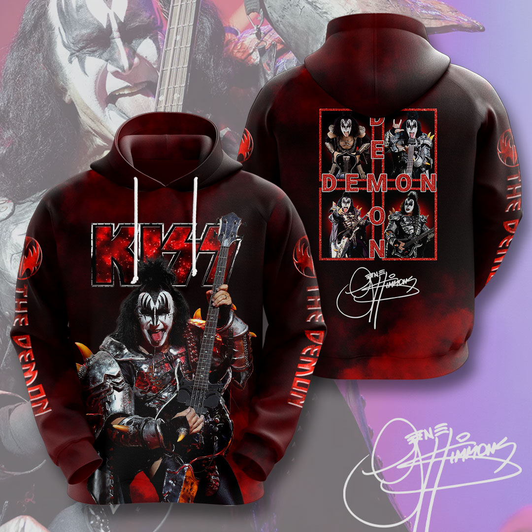 Kiss Gene Simmons Demon Signature Hoodie Red Flame