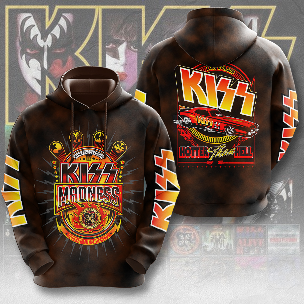 Kiss Madness Tour 2025 Hoodie Fire & Wheel Logo Des
