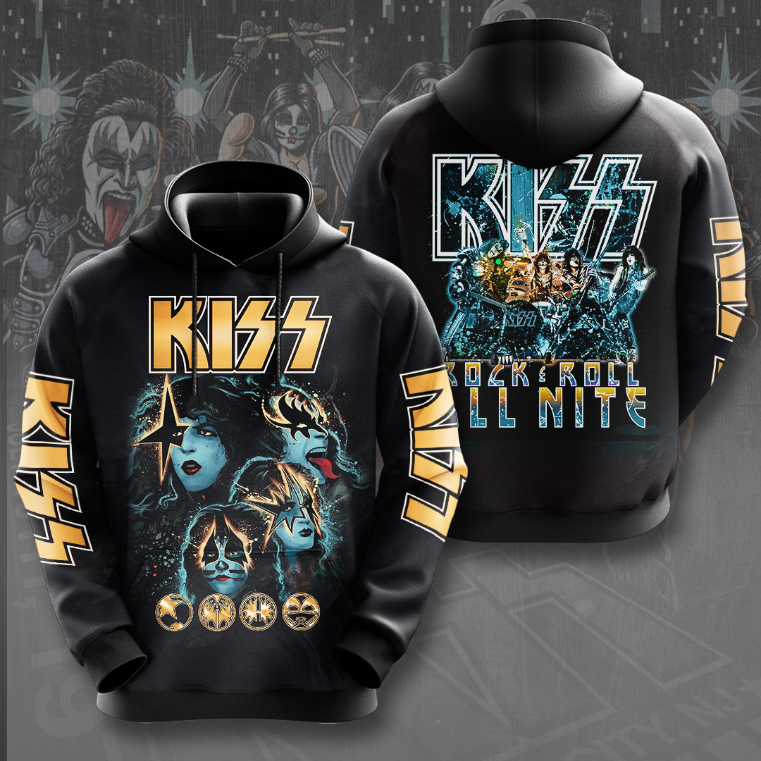 Kiss Thrills All Nite Graphic Hoodie Blue Neon Metal