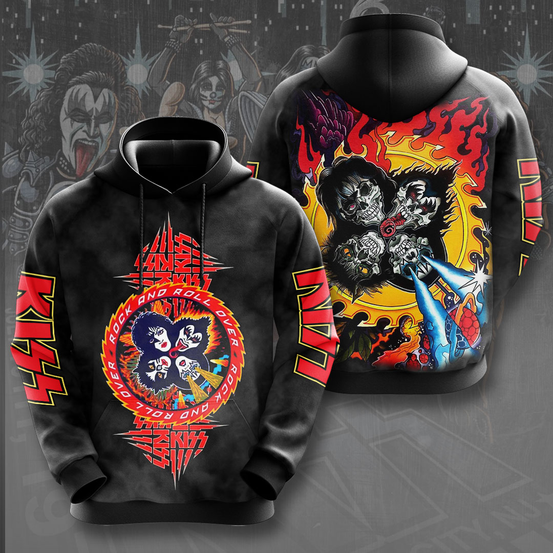 Kiss Dynasty Album Graphic Hoodie Red And Black Classic Style